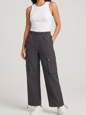 NWOT | Gray Wide Leg Cargo Pants Drawstring Elastic Waist Bottom Ties | Small